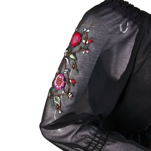 Jonathan Martin Embroidered Off Shoulder Gypsy Blouse Top Women M/L Sheer Black - Picture 4 of 9